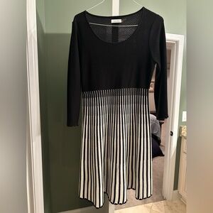 Calvin Klein Black and White Long Sleeve Dress